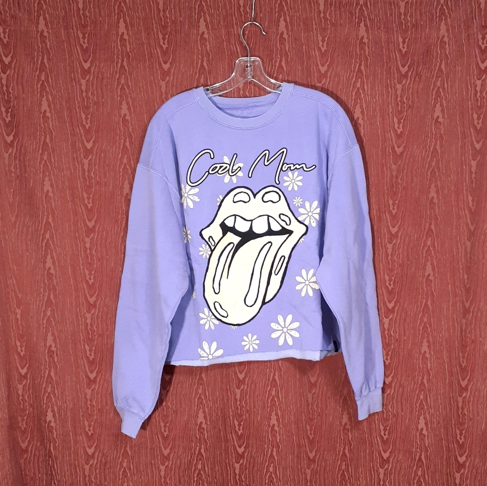 SLYFOX THREADS COOL MOON Purple Cropped Long Sleeve Crewneck Sweatshirt Size XL